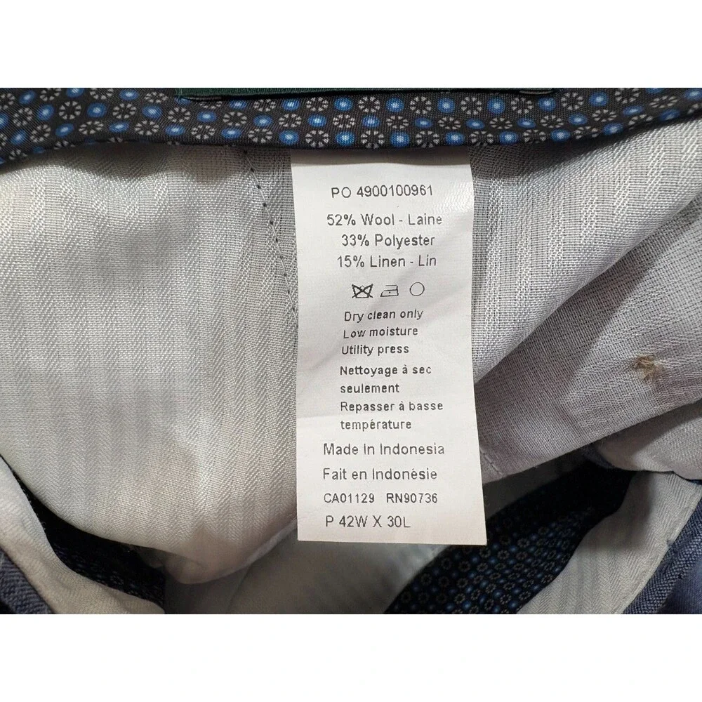 Lauren Ralph Lauren Mens Blue Wool Linen Flat Front Dress Pants Preppy Sz 42x26